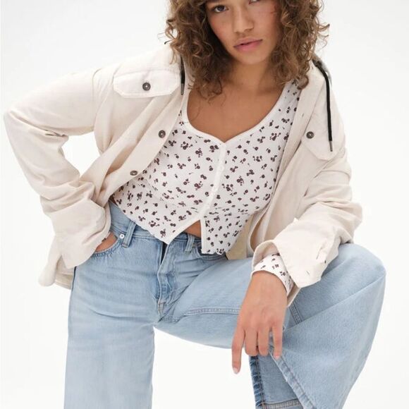 NWT Aeropostale Long Sleeve Floral Button-Front Crop Top Small - Picture 3 of 8